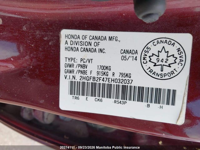 Honda Civic Lx 2014 2HGFB2F47EH032037 Image 9