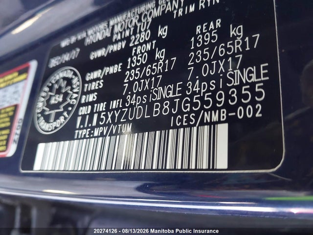 Продаж на аукціоні авто 2018 Hyundai Santa Fe Sport, vin: 5XYZUDLB8JG559355, номер лоту: 20274126