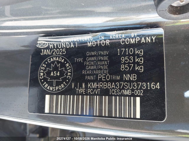 Продаж на аукціоні авто 2025 Hyundai Venue Essential, vin: KMHRB8A37SU373164, номер лоту: 20274127