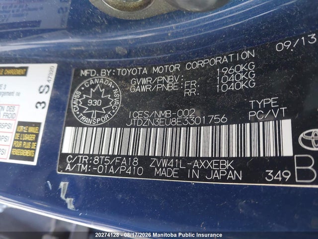 20274128 :رقم المزاد ، JTDZN3EU8E3301756 vin ، 2014 Toyota Prius V مزاد بيع