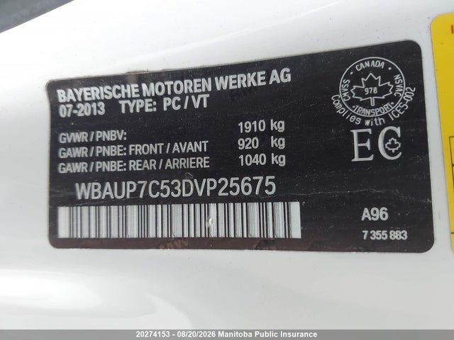 20274153 :رقم المزاد ، WBAUP7C53DVP25675 vin ، 2013 Bmw 128i مزاد بيع