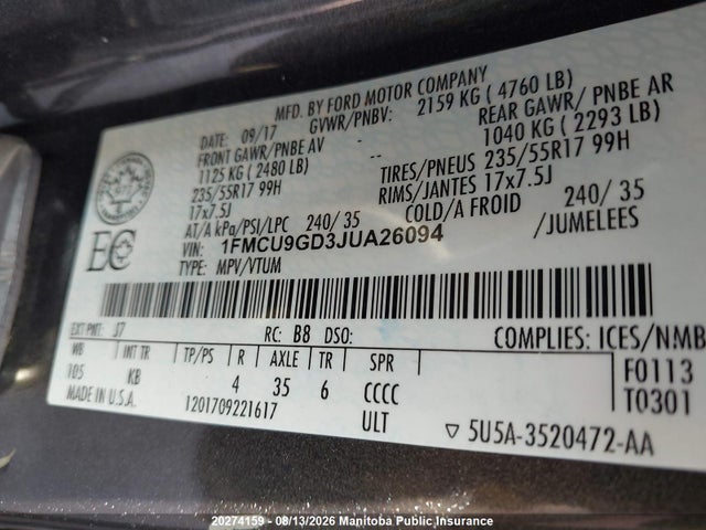 Ford ESCAPE SE 2018 1FMCU9GD3JUA26094 Image 9