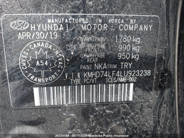 20274188 :رقم المزاد ، KMHD74LF4LU923238 vin ، 2020 Hyundai Elantra Essential مزاد بيع