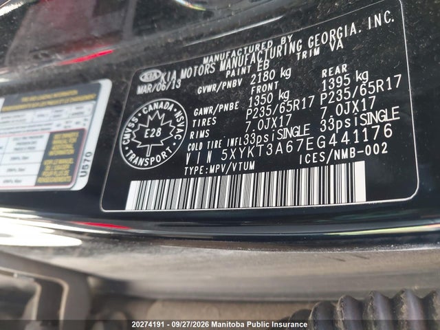 Продаж на аукціоні авто 2014 Kia Sorento Lx, vin: 5XYKT3A67EG441176, номер лоту: 20274191