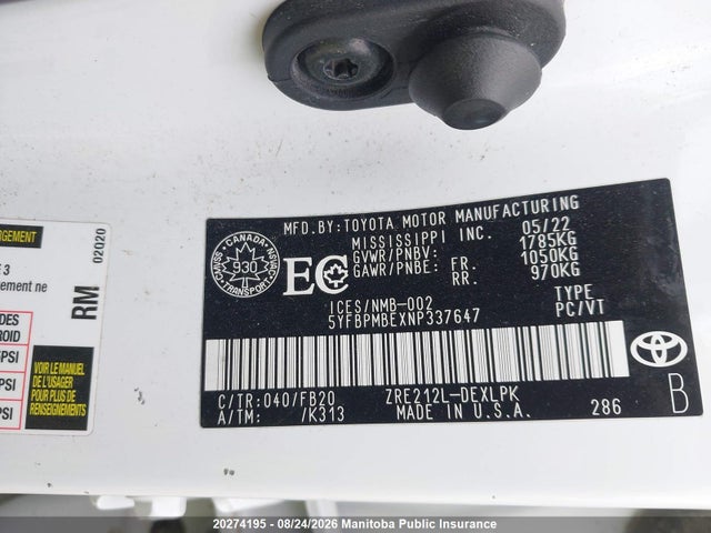 Toyota COROLLA LE 2022 5YFBPMBEXNP337647 Image 8