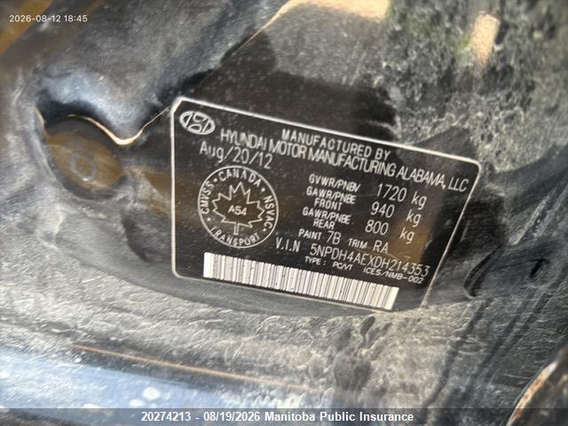 20274213 :رقم المزاد ، 5NPDH4AEXDH214353 vin ، 2013 Hyundai Elantra Gl مزاد بيع