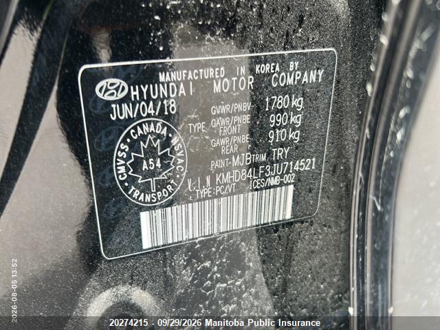 2018 Hyundai Elantra Gl მანქანა იყიდება აუქციონზე, vin: KMHD84LF3JU714521, აუქციონის ნომერი: 20274215
