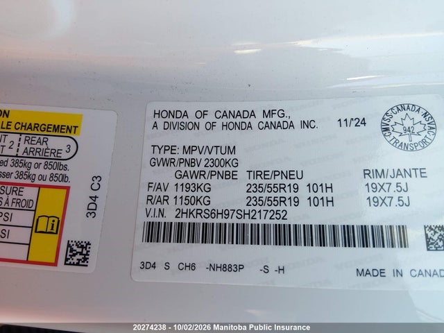 2HKRS6H97SH217252 Honda Cr-v Touring Hybrid