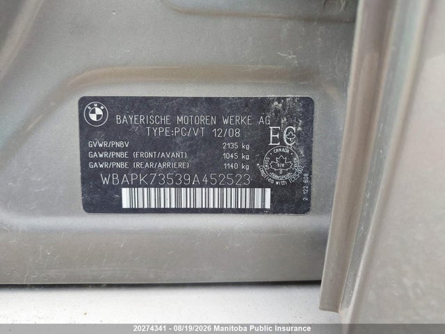 Продажа на аукционе авто 2009 Bmw 328xi, vin: WBAPK73539A452523, номер лота: 20274341