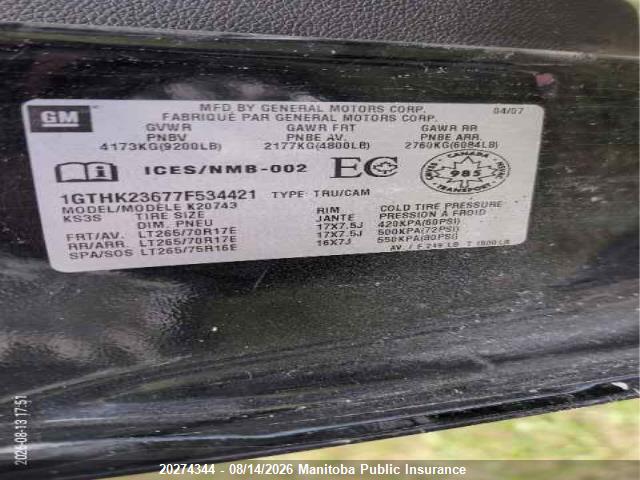 Aukcja sprzedaży 2007 Gmc Sierra 2500 Hd Crew Cab, vin: 1GTHK23677F534421, numer aukcji: 20274344