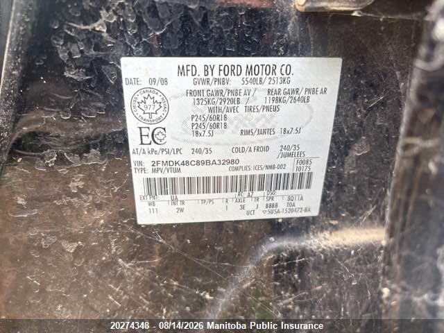 Продажа на аукционе авто 2009 Ford Edge Sel, vin: 2FMDK48C89BA32980, номер лота: 20274348