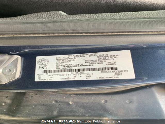 Ford ESCAPE SEL 2018 1FMCU9H90JUB64427 Image 9