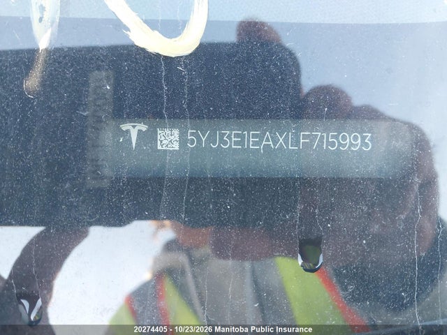 2020 Tesla Model 3 Standard Range Plus 50 მანქანა იყიდება აუქციონზე, vin: 5YJ3E1EAXLF715993, აუქციონის ნომერი: 20274405