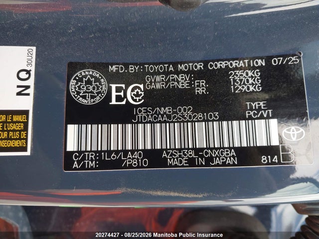 JTDACAAJ2S3028103 Toyota Crown Signia Limited Hev