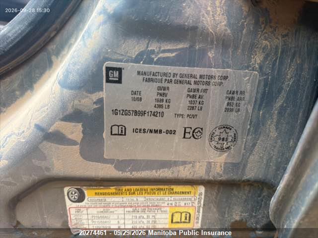 Продаж на аукціоні авто 2009 Chevrolet Malibu Ls, vin: 1G1ZG57B99F174210, номер лоту: 20274461