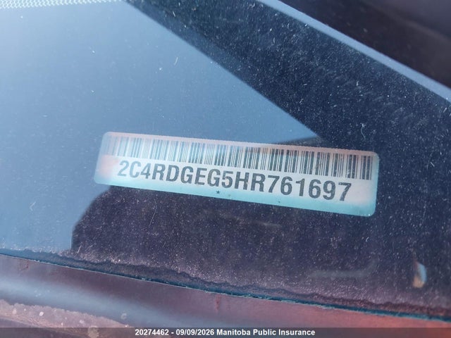 20274462 :رقم المزاد ، 2C4RDGEG5HR761697 vin ، 2017 Dodge Grand Caravan Gt مزاد بيع