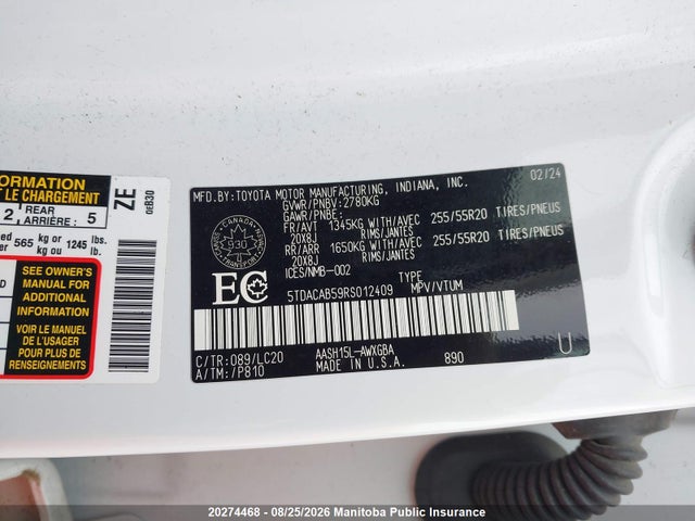 5TDACAB59RS012409 Toyota Grand Highlander Limit Hybrid