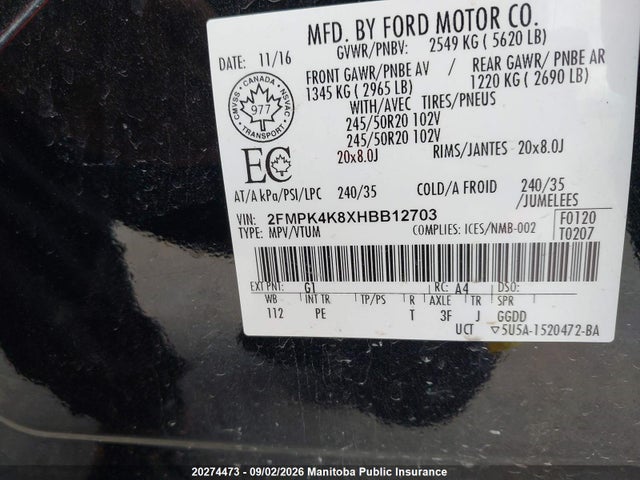 Продаж на аукціоні авто 2017 Ford Edge Titanium, vin: 2FMPK4K8XHBB12703, номер лоту: 20274473