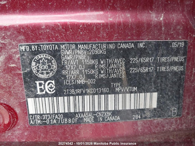 Toyota RAV4 LE 2019 2T3B1RFV1KC013160 Image 9