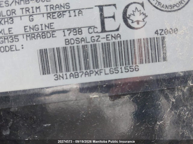 3N1AB7APXFL651556 Nissan Sentra 1.8 S