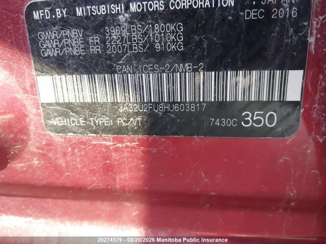 Mitsubishi LANCER ES 2017 JA32U2FU8HU603817 Image 8