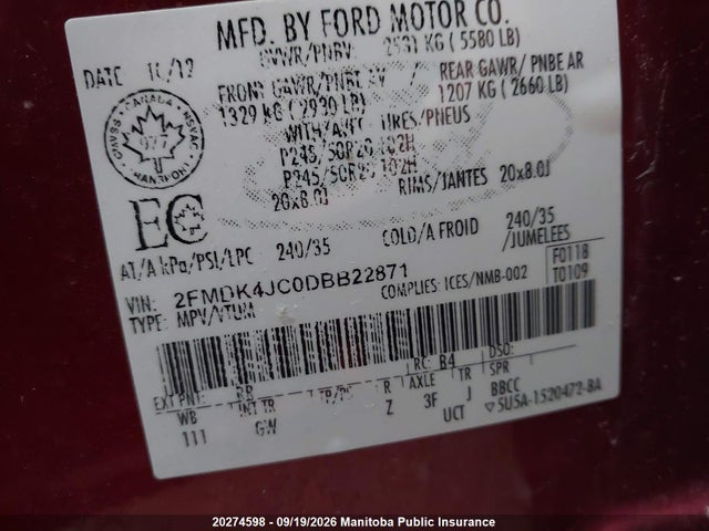 Продажа на аукционе авто 2013 Ford Edge Sel, vin: 2FMDK4JC0DBB22871, номер лота: 20274598