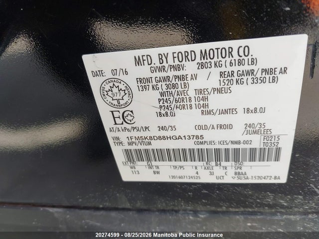 Продаж на аукціоні авто 2017 Ford Explorer Xlt, vin: 1FM5K8D88HGA13785, номер лоту: 20274599