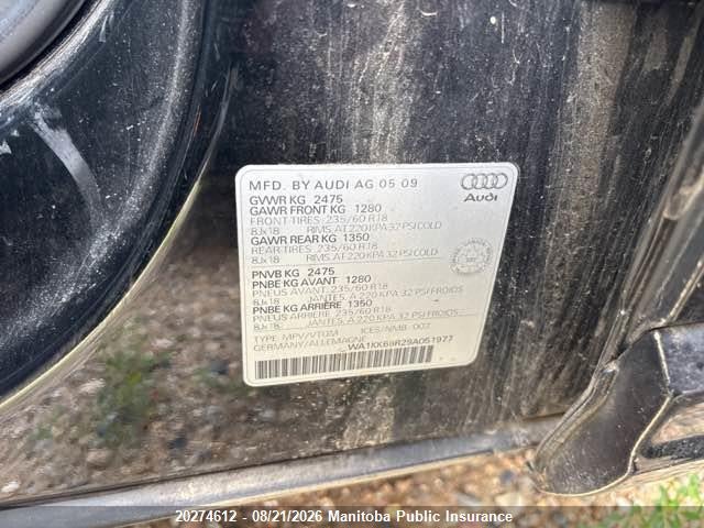 Продаж на аукціоні авто 2009 Audi Q5 V6, vin: WA1KK68R29A051977, номер лоту: 20274612