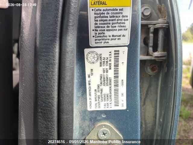 2010 Honda Cr-v Ex მანქანა იყიდება აუქციონზე, vin: 5J6RE4H5XAL805627, აუქციონის ნომერი: 20274616