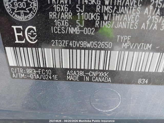 2011 Toyota Rav4 მანქანა იყიდება აუქციონზე, vin: 2T3ZF4DV9BW052650, აუქციონის ნომერი: 20274626