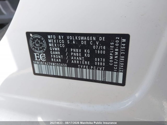 Продаж на аукціоні авто 2017 Volkswagen Jetta 1.4 Tsi, vin: 3VW2B7AJ7HM203430, номер лоту: 20274633