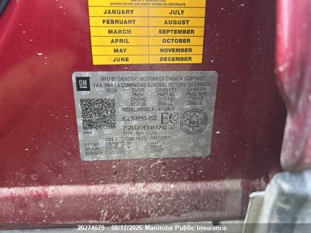 2GNAXVEX4K6241337 Chevrolet Equinox Lt 2.0t