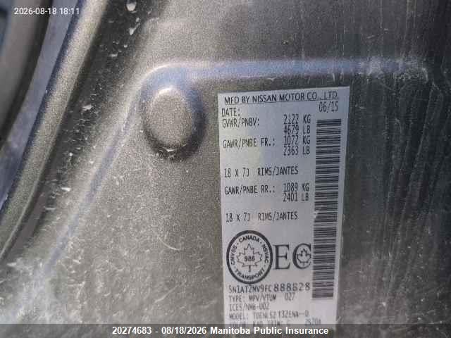 Nissan Rogue Sl 2015 5N1AT2MV9FC888828 Image 9