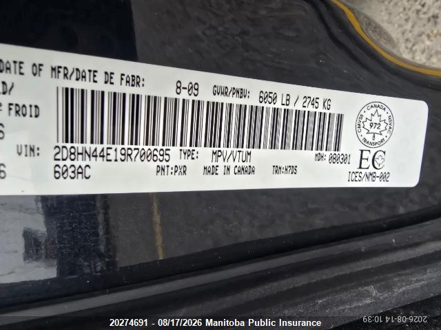 Продаж на аукціоні авто 2009 Dodge Grand Caravan Anniversary Edtn, vin: 2D8HN44E19R700695, номер лоту: 20274691