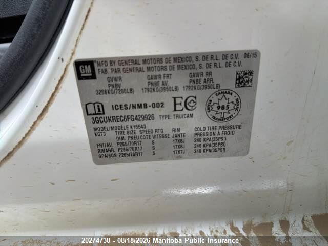 3GCUKREC6FG429926 Chevrolet Silverado 1500 Lt Crew Cab