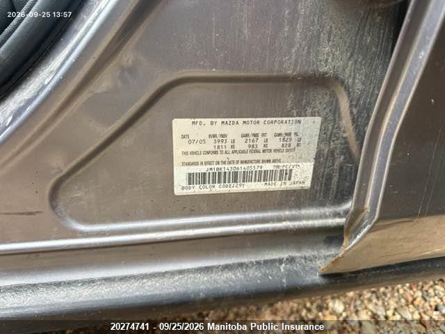 2006 Mazda 3 Mazda Sport Gt მანქანა იყიდება აუქციონზე, vin: JM1BK143061405579, აუქციონის ნომერი: 20274741