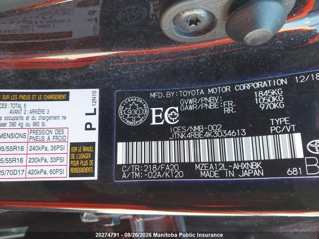 Toyota COROLLA SE 2019 JTNK4RBE4K3034613 Image 9