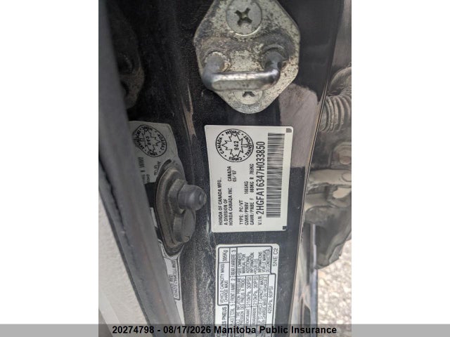 2007 Honda Civic Dx მანქანა იყიდება აუქციონზე, vin: 2HGFA16347H033850, აუქციონის ნომერი: 20274798