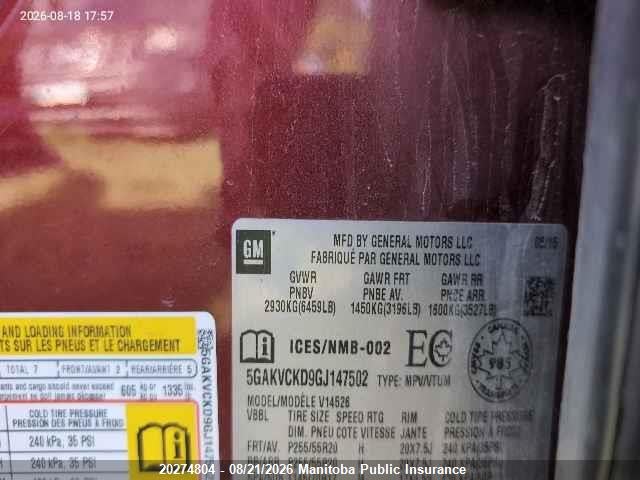 Buick Enclave 2016 5GAKVCKD9GJ147502 Image 9