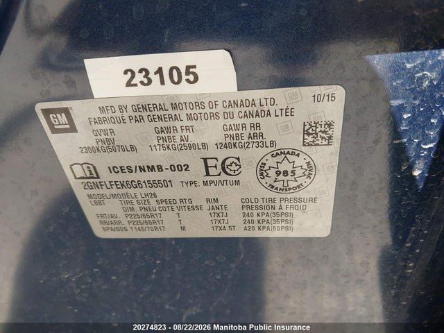 Chevrolet EQUINOX LT 2016 2GNFLFEK6G6155501 Image 9