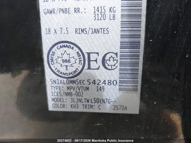 5N1AL0MM5EC542480 Infiniti QX60