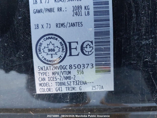 5N1AT2MV0GC850373 Nissan Rogue Sl