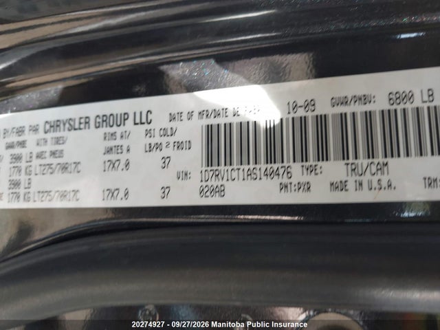 20274927 :رقم المزاد ، 1D7RV1CT1AS140476 vin ، 2010 Dodge Ram 1500 Slt Crew Cab مزاد بيع