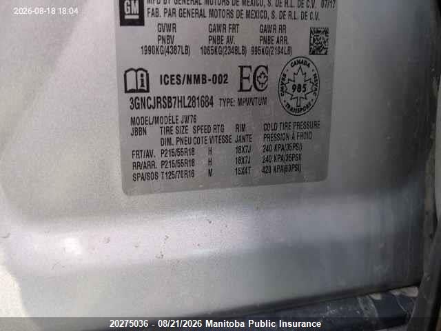 3GNCJRSB7HL281684 Chevrolet TRAX LTZ