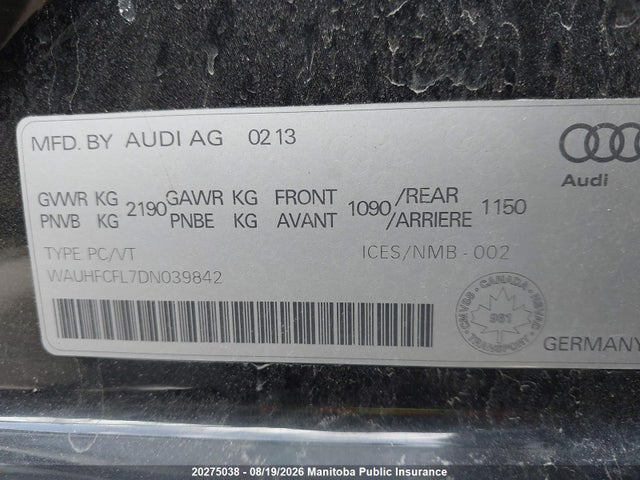 Aukcja sprzedaży 2013 Audi A4 2.0t Quattro, vin: WAUHFCFL7DN039842, numer aukcji: 20275038