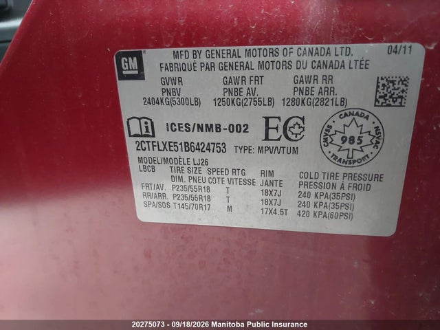 Продажа на аукционе авто 2011 Gmc Terrain Slt V6, vin: 2CTFLXE51B6424753, номер лота: 20275073