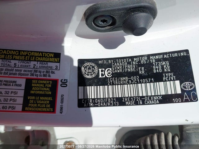 2T1BURHE9JC110571 Toyota COROLLA LE