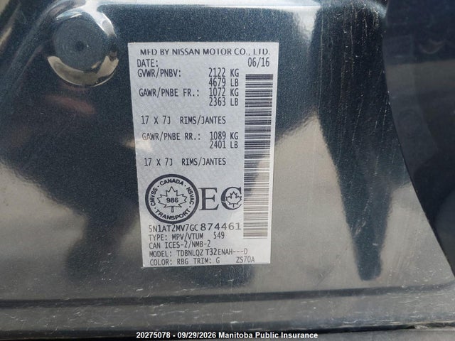 Nissan ROGUE SV 2016 5N1AT2MV7GC874461 Image 9