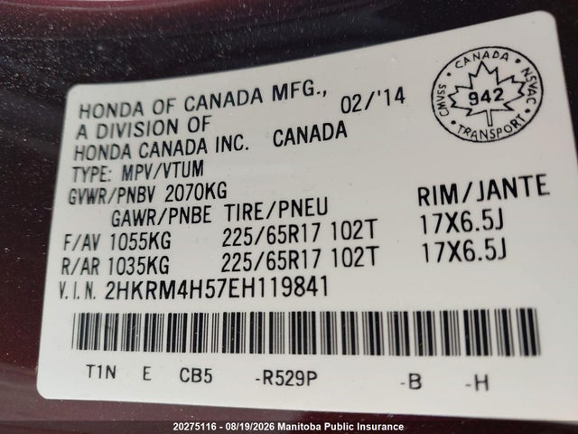 Honda CR-V EX 2014 2HKRM4H57EH119841 Image 9
