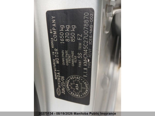 20275134 :رقم المزاد ، KMHCN45C27U078870 vin ، 2007 Hyundai Accent Gl مزاد بيع